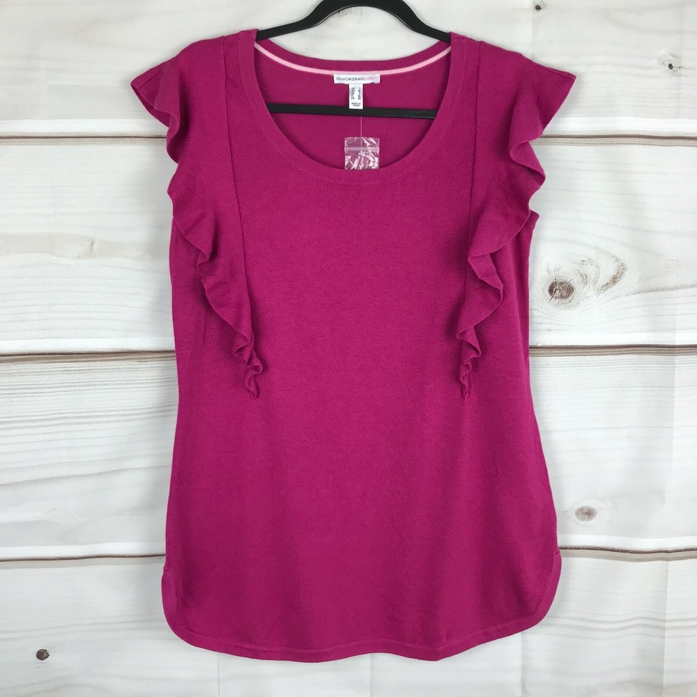 Isaac Mizrahi Live Sweater Womens S Pink Flutter Sleeve Pullover Scoop Neck Knit